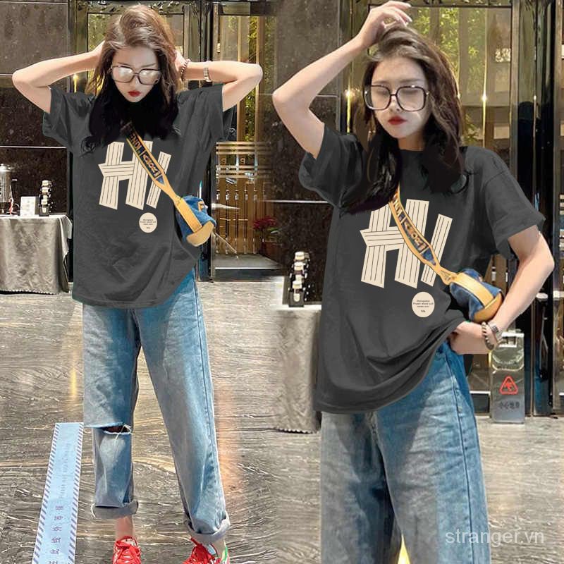Áo Thun 100% cotton Dáng Rộng Tay Ngắn In Họa Tiết Thời Trang Mùa Hè Hàng Mới 2023