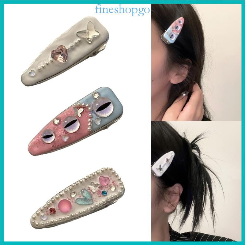Finebangs Kẹp Tóc Mái Bằng Kim Loại Đính Đá Cho Thanh Thiếu Niên