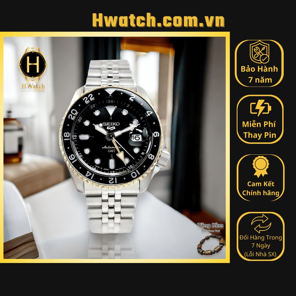 [Có sẵn] [Chính hãng 2] Đồng Hồ Nam Seiko Automatic SSK021J1 Sport GMT Vỏ Trắng Mặt Đen