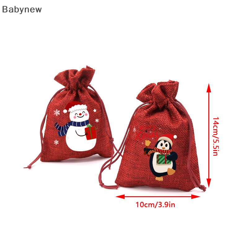 Túi Vải Lanh Đựng Kẹo Màu Đỏ Rượu Vang Có Dây Rút Trang Trí Giáng Sinh Năm Mới