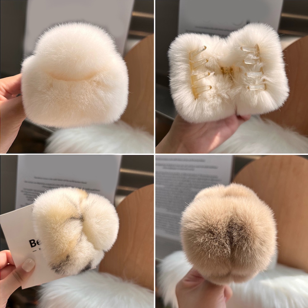 Kẹp Tóc Lông Thỏ Giả Màu Trơn Hình Vuông Mềm Mại Cho Nữ