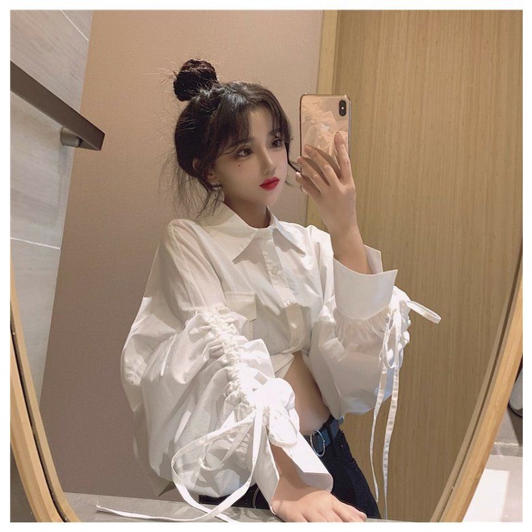 Áo Sơ Mi Nữ Tay Dài Dáng Rộng Cổ Búp Bê Phong Cách Thời Trang Pháp