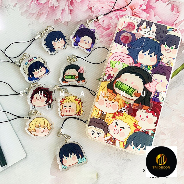 Dây treo Điện Thoại Di Động KIMETSU NO YAIBA CHIBI FACE Tanjiro Nezuko Zenitsu Muichiro Giyuu Inosuke móc khóa anime