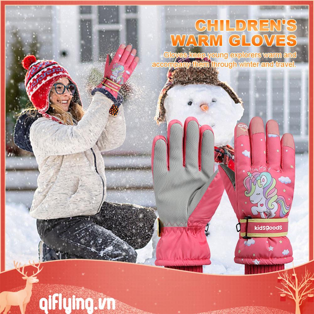 Găng Tay Phủ Toàn Ngón Chống Trượt Họa Tiết Hoạt Hình Cho Trẻ Em Đi Bộ Đường Dài Mùa Đông