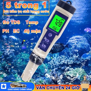 Máy kiểm tra nước 5 trong 1, pH/TDS/EC/Độ mặn/Nhiệt độ với 3 gói pH tiêu chuẩn - LAMJAD