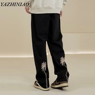 YAZHINIAO Quần ống rộng Thêu Họa Tiết Đơn Giản Phong Cách retro Mỹ Cho Nam