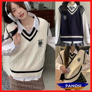 Áo gile len nữ cổ V áo len gile học sinh phối viền phong cách ulzzang Hàn Quốc chất len đẹp Panosi - mã A124