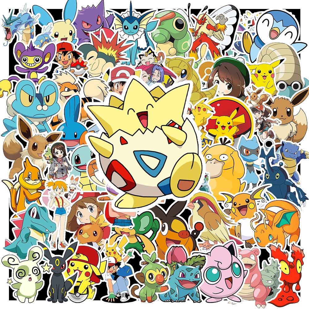 Sticker Chống Nước - 100 Miếng Dán Trang Trí Máy Tính Xách Tay | Xe Máy | Điện Thoại - Hình Pokemon Dễ Thương