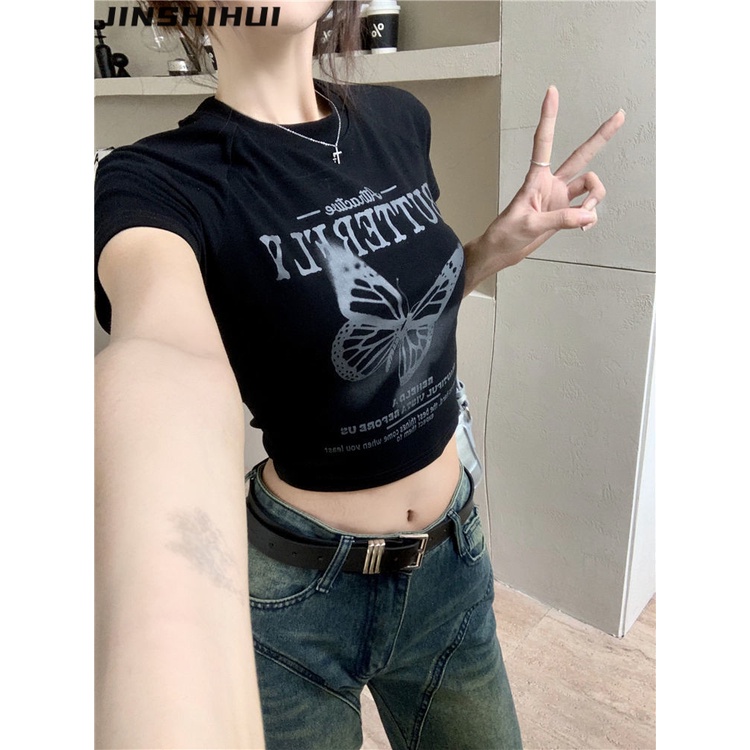 JINSHIHUI áo phông áo thun nữ croptop baby tee Phong cách Stylish Thể thao Thời trang WMY23B0K3I 46Z231116