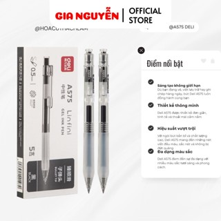 Bút Bi Nước Văn Phòng Mực Gel Deli A575 / Vỏ Trong Suốt Ngòi 0.5mm / mực đen và xanh Gia Nguyễn