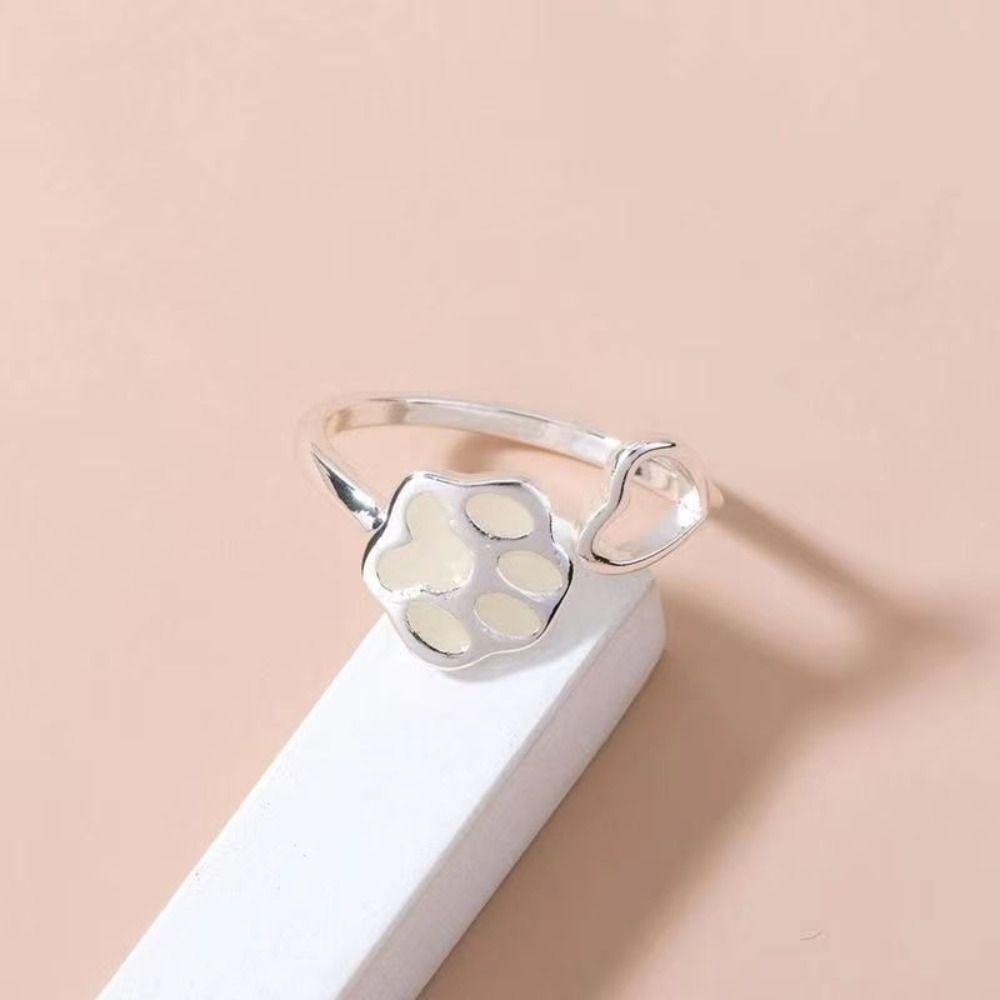 Bliss Nhẫn Bạc Dạ Quang Hở Hình Dấu Chân Chó Mèo Tinh Tế Phát Sáng Tinh Tế
