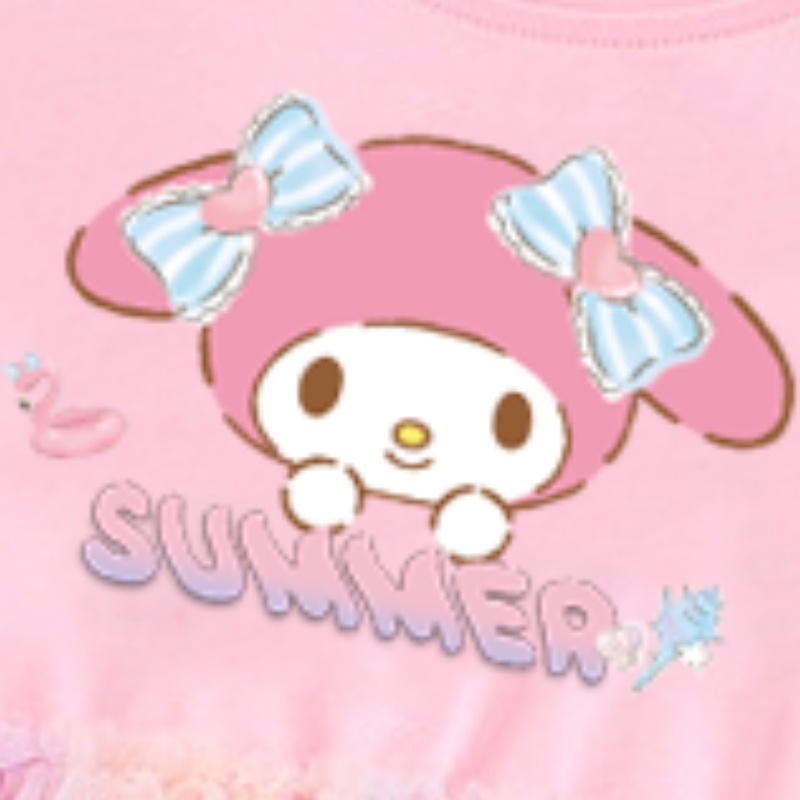 Đầm Tay Ngắn In Họa Tiết Hoạt Hình Phối Lưới Màu Cầu Vồng Thời Trang Xinh Xắn Cho Bé Gái