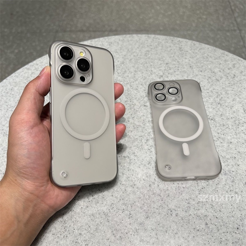 Mờ / matte Ốp Điện Thoại acrylic Trong Suốt Mặt Nhám Từ Tính Bảo Vệ lens Cho iphone 15 13 14 12 pro max 15plus