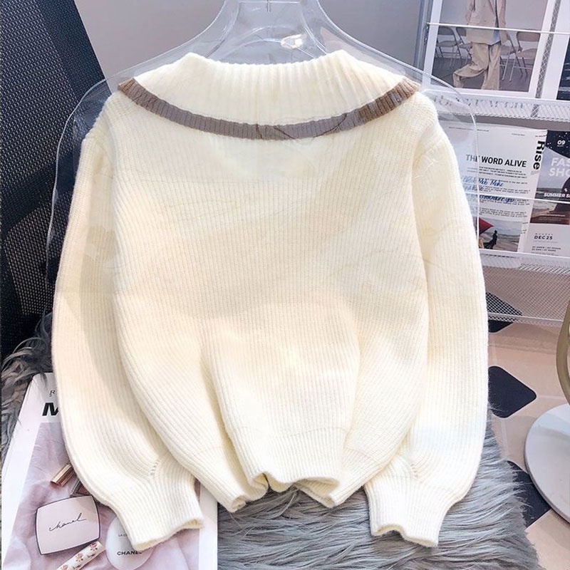 Áo sweater Cổ Búp Bê Màu Trơn Phong Cách Hàn Quốc Cho Nữ