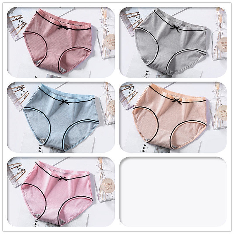 Set 5 Cặp Quần Lót Lưng Vừa Quyến Rũ Dễ Thương Cho Nữ