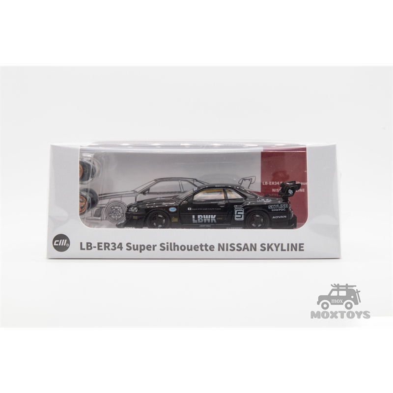 Mô Hình Xe Hơi nissan lbwk er34 no.5 chome Đen Tỉ Lệ 1: 64