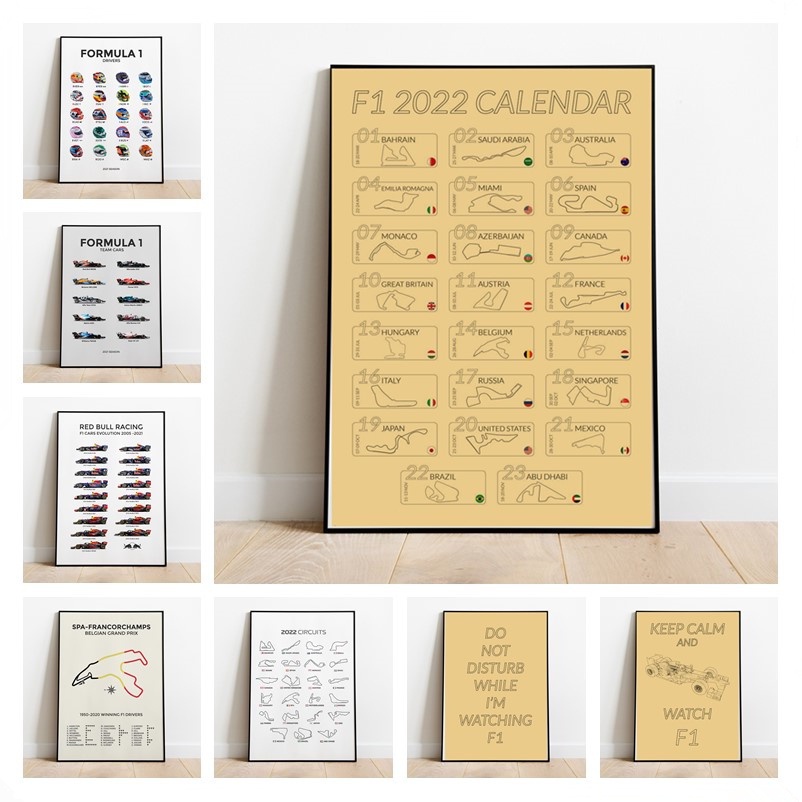 2022 F1 Công Thức 1 Chi Tiết Mùa Đua Theo Dõi Poster Nghệ Thuật Treo Tường F1 Đua Xe Lịch Canvas Tra