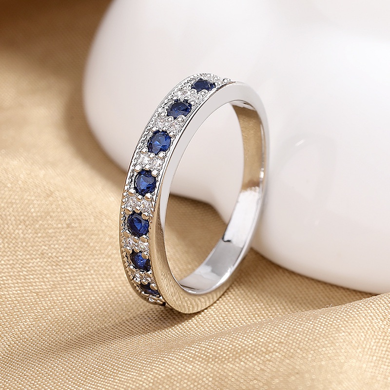 Nhẫn Cưới Thép Titan Bạc s925 Đính Đá zircon Xanh Lam Thanh Lịch Thời Trang Cho Nữ