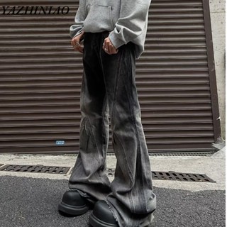 Yazhiniao Quần Jean Dài Ống Loe Màu Đen Xám gradient Phong Cách retro Đường Phố Mỹ Cao Cấp Cho Nam