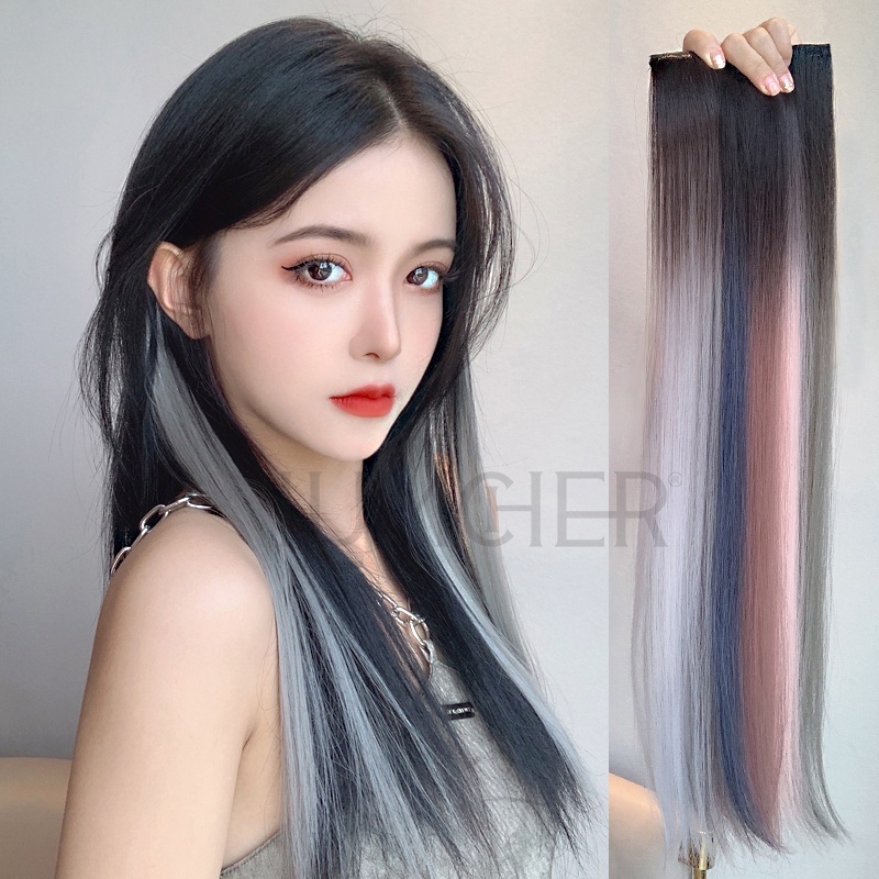 Kẹp tóc giả highlight nối dải màu Gradient 60cm mềm đẹp phong cách Hàn Quốc