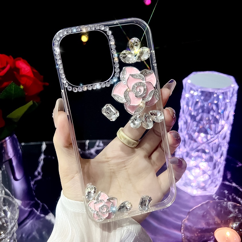 Ốp lưng hoa kim cương sang trọng iphone 16 11 12 13 14 15 pro max 16 plus Cewek Vỏ chống rơi iphone 15 14 13 12 11 promax cao cấp với ống kính Bảo vệ Camera Vỏ điện thoại trong suốt