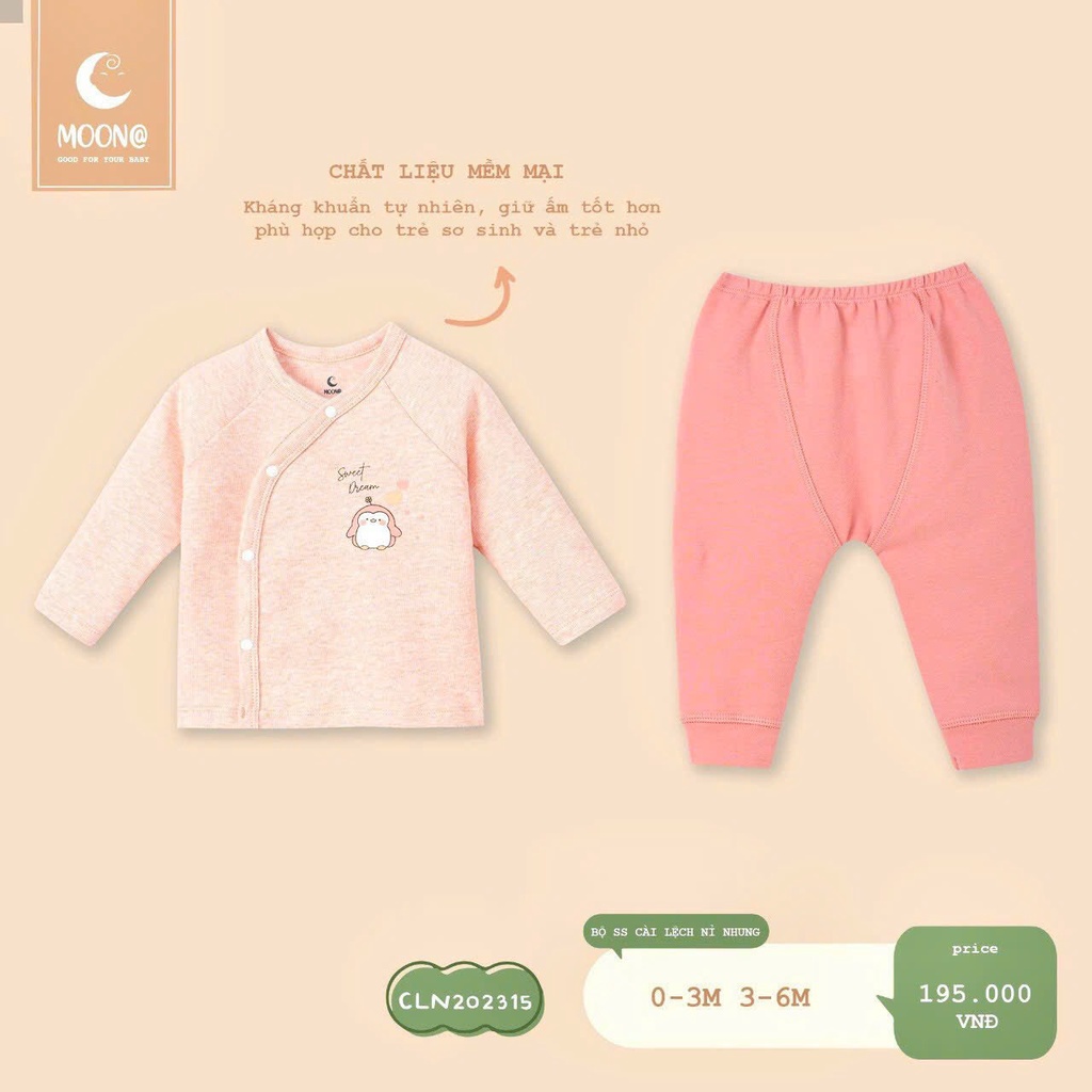 BỘ QUẦN ÁO SƠ SINH CÀI CHÉO COTTON NHUNG MOON@ 0-3M,3-6M CHẤT DÀY THU ĐÔNG, ẤM ÁP