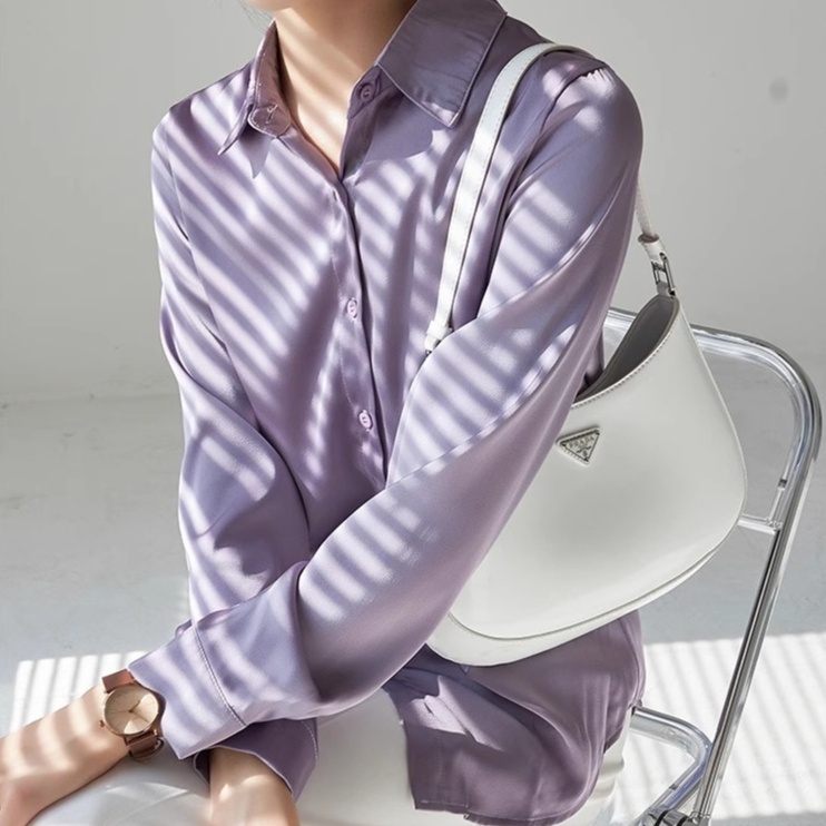 Mới Áo Sơ Mi Tay Dài Vải satin Dáng Rộng Phong Cách Pháp Thời Trang Sang Trọng Cho Nữ