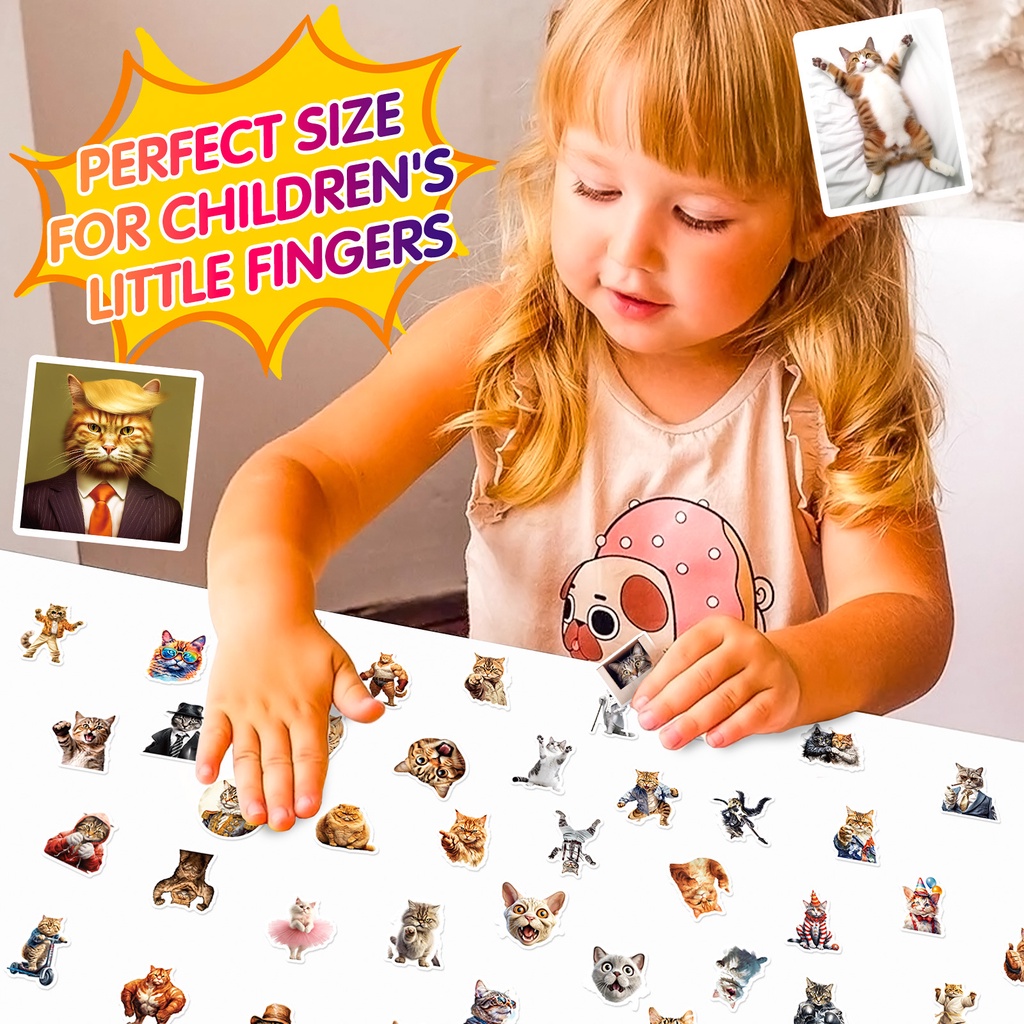 Bộ 50 Miếng Dán Chống Thấm Nước Hình Mèo Vui Nhộn Trang Trí Mũ Bảo Hiểm / Hộp Bút