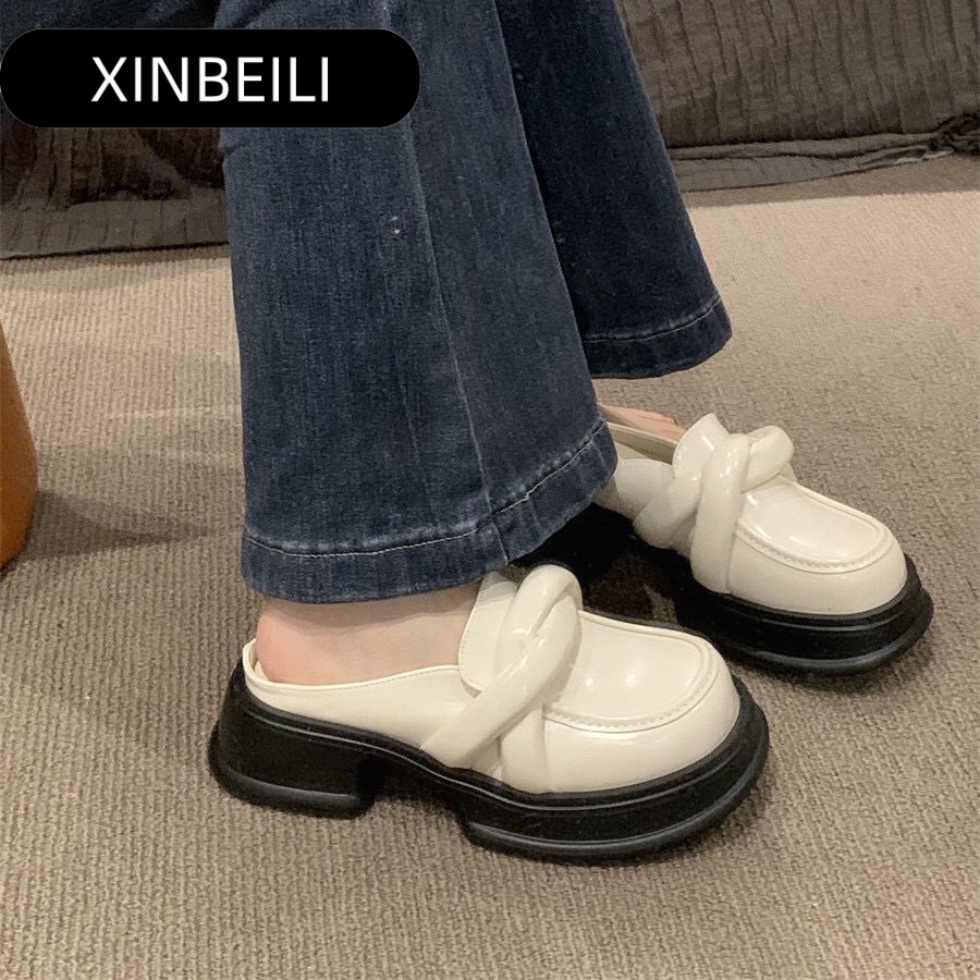 Dép sục Mary Jane XINBEILI 23081213 bằng da mềm gót cao đế êm thời trang lolita cho nữ