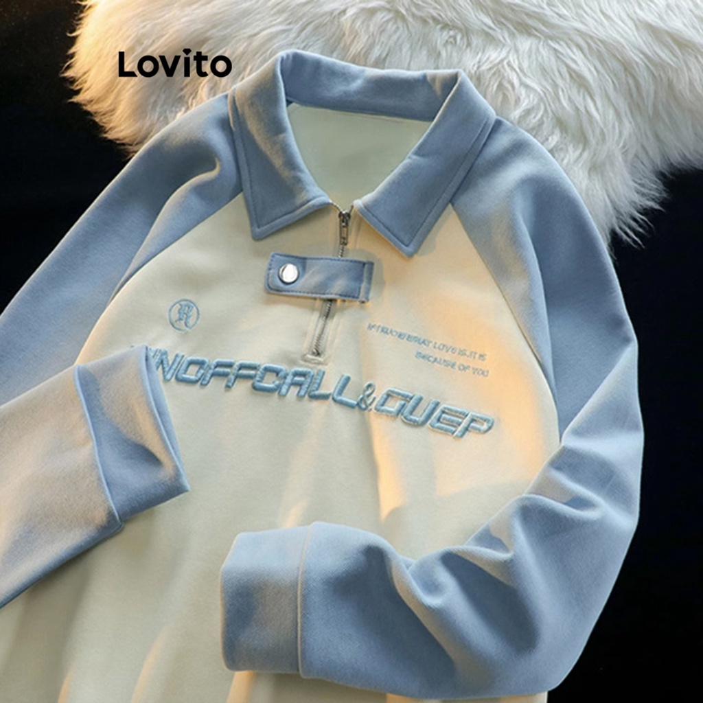 Lovito Áo nỉ họa tiết chắp vá thông thường dành cho nữ LNA35019 (Màu xanh da trời)