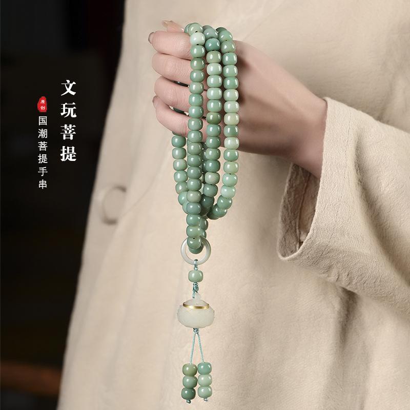 Vòng Tay Bồ Đề 108 Hạt Bồ Đề Màu Xanh Lá gradient Phong Cách Phật Giáo