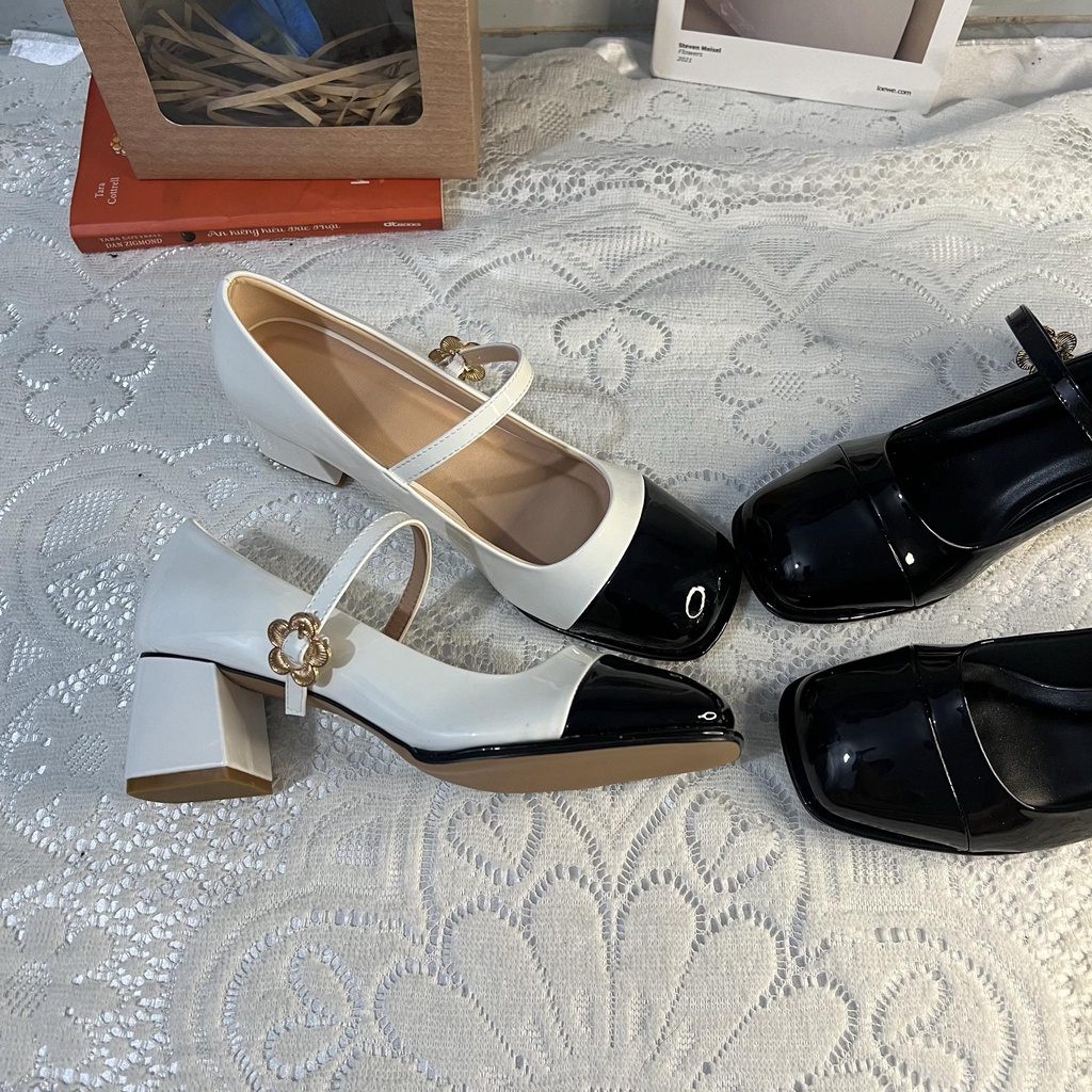 Giày tiểu thư bít mũi vuông bigsize quai cài bông cao 5 cm size 40-44