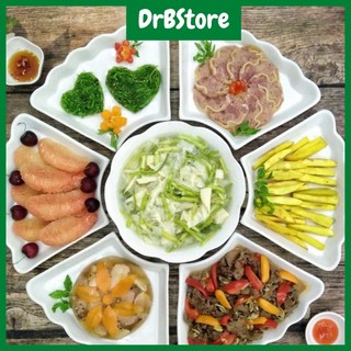 Bộ đĩa hoa mặt trời gốm sứ size to hàng đẹp, bộ đĩa gốm sứ men trắng tinh cao cấp
