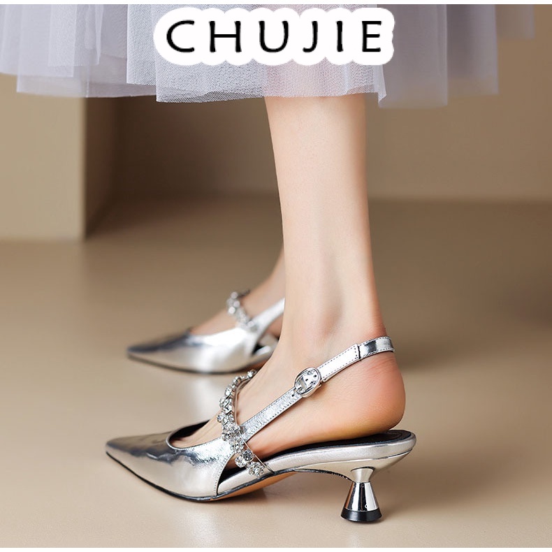 CHUJIE dép sandal nữ đi chơi giày cao gót nữ giày cao gót mũi nhọn sandal cao gót sandal nữ đế cao 2024NEW mẫu mới 27Z23062704