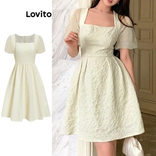 Đầm Lovito dáng chữ A phối lưới tương phản họa tiết hoa thanh lịch cho nữ L62ED163 (màu mơ)