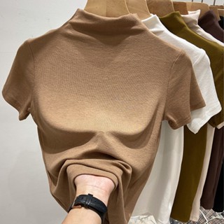 Áo Thun Tay Ngắn Cổ Cao Dáng Ôm Thời Trang Xuân Thu Cho Nữ