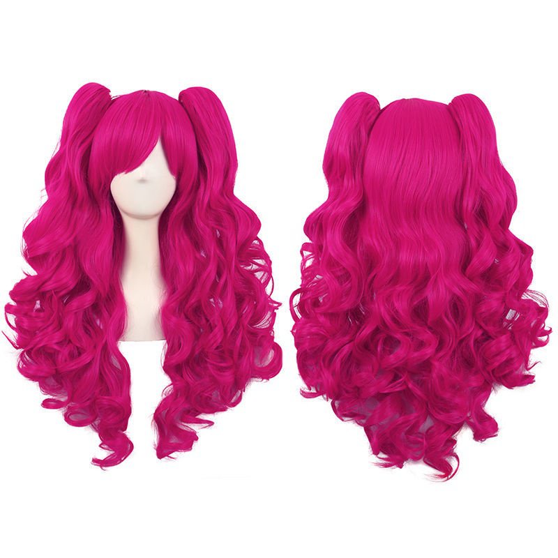 Wig Female Long Curly Lolita Grip Pairs Ponytail Big Wave Rose Red Anime