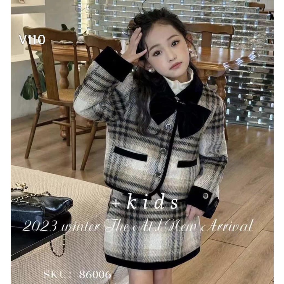 Set dạ kẻ 2 màu siêu xinh cho bé