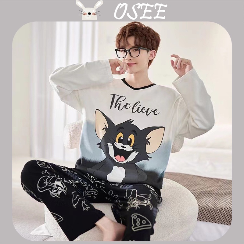 Bộ Đồ Ngủ Tay Dài Cỡ Lớn 40-100Kg Phong Cách Hàn Quốc Thời Trang Xuân Thu Cho Nam Sinh Trung Học