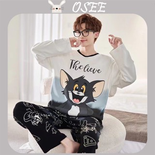 Bộ Đồ Ngủ Tay Dài Cỡ Lớn 40-100Kg Phong Cách Hàn Quốc Thời Trang Xuân Thu Cho Nam Sinh Trung Học