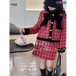 Set dạ đỏ cổ nơ đen siêu xinh