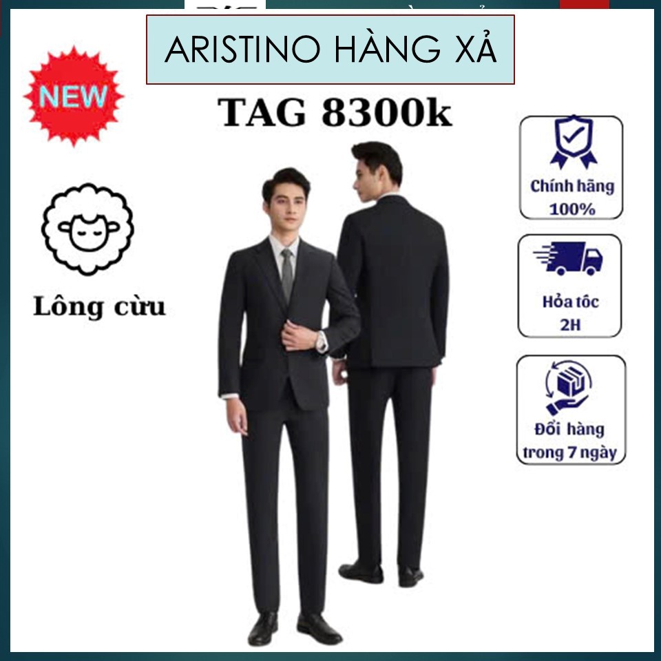 (Tag 8,3 triệu) Bộ suit Aristino B 1SU00702 lông cừu dáng premio màu than