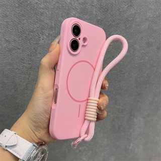  Vỏ mới Ốp điện thoại mềm silicon chống vân tay mờ cho Ốp lưng iPhone 16 15 14 13 12 Pro Max màu hồng Lanyar 15pro sang trọng 14pro dây đeo từ tính chống sốc 15pro Ốp lưng 13pro 