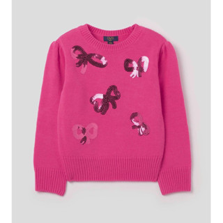 Áo len cho bé gái màu hồng đính cườm xuất dư xịn