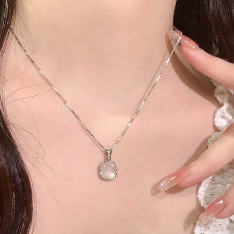 We flower Vòng cổ Bạc 925 Mặt Đá Mặt Trăng Thời Trang Cho Nữ