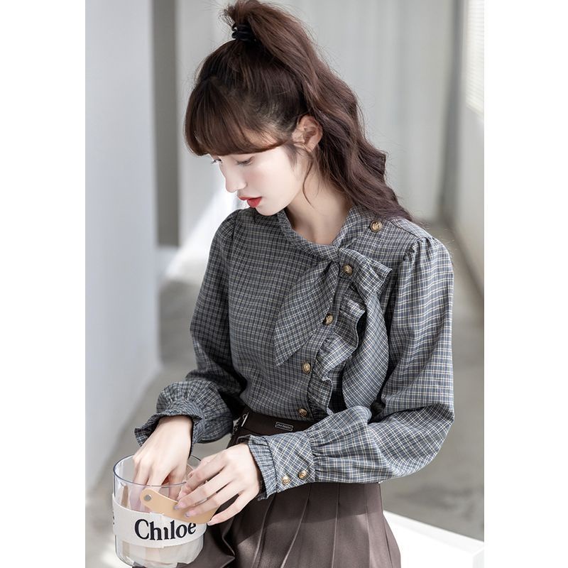 Áo Sơ Mi Tay Phồng Họa Tiết Kẻ Sọc Thời Trang Mùa Thu 2023 Mới Cho Nữ