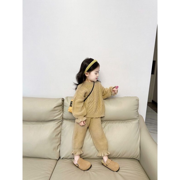Bộ Áo Len Tay Dài + Quần Dài Phong Cách Hàn Quốc Thời Trang Thu Đông Cho Bé Gái