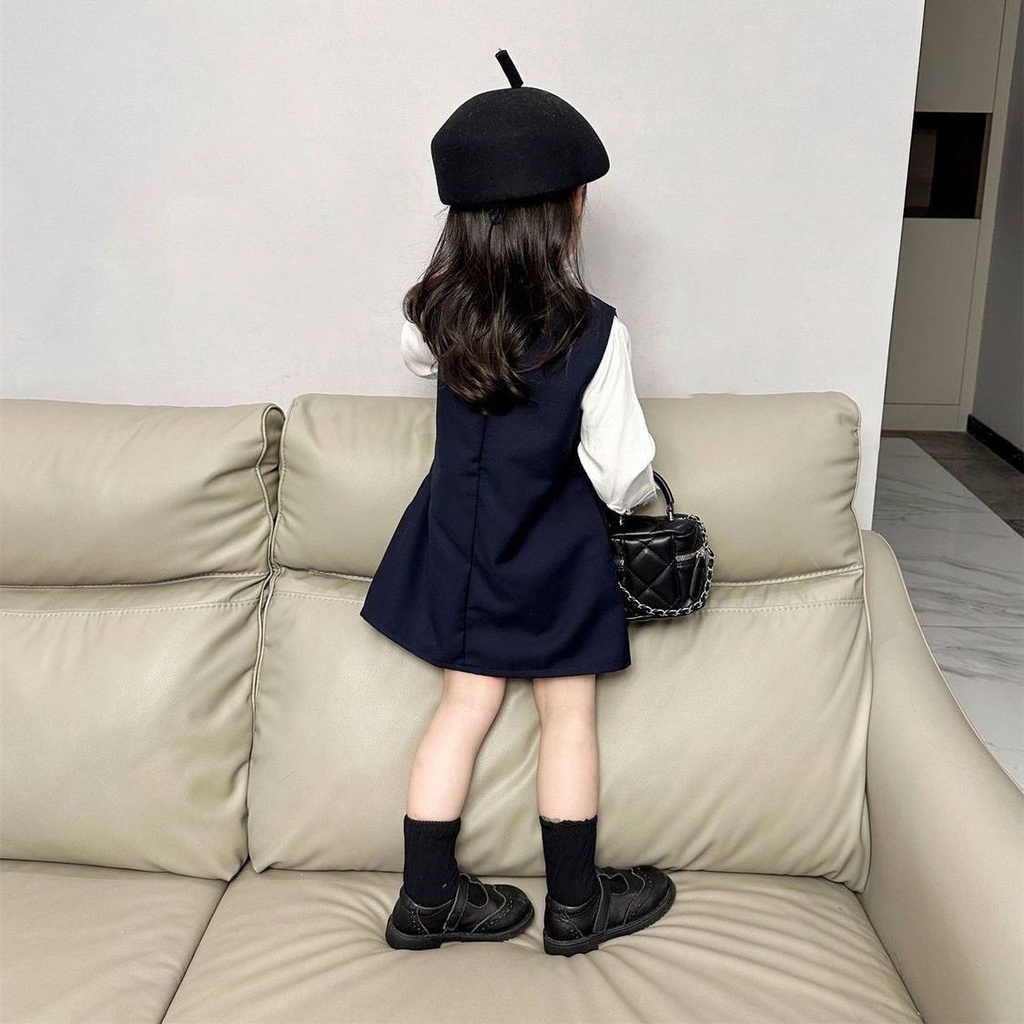Set Áo Sơ Mi Tay Phồng + Váy Yếm Phong Cách Hàn Quốc Thời Trang Mùa Thu Mới Cho Bé Gái