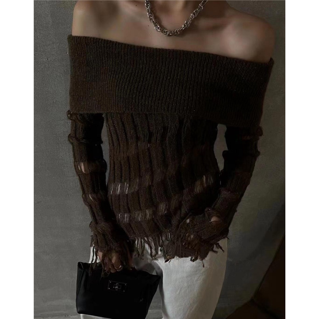 Áo Dệt Kim Nữ Tay Dài Phối Tua Rua Thời Trang