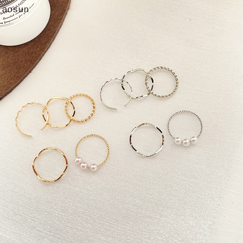 Aosun set 5 Nhẫn Đeo Tay Kim Loại Dạng Hở Thời Trang Cho Nữ